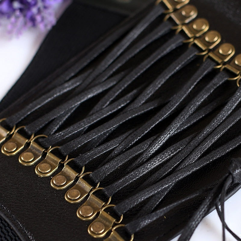 super wide waist elastic fringed wide belt skirt accessories
