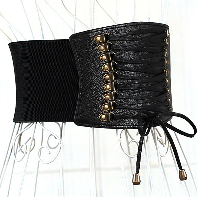 super wide waist elastic fringed wide belt skirt accessories
