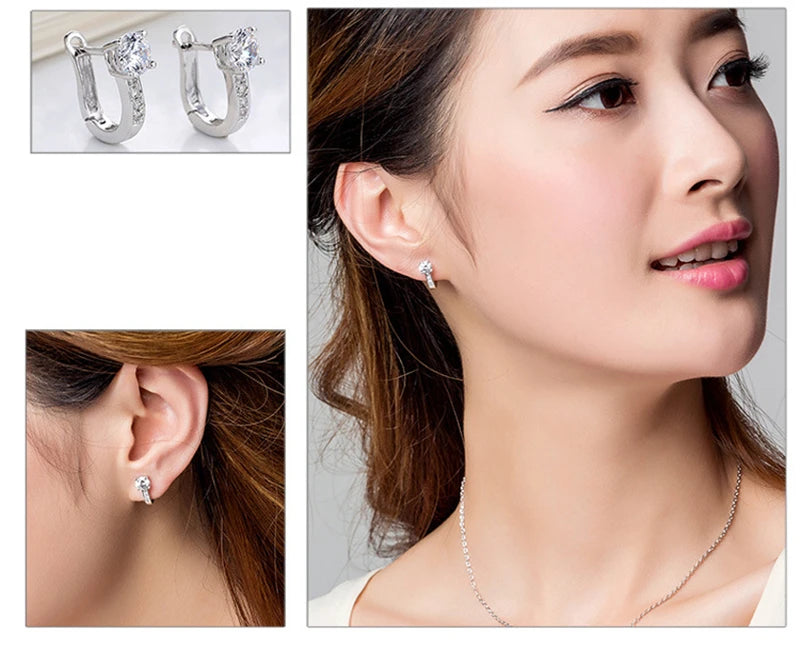Fine Jewelry 925 Sterling Silver Earrings Inlaid With Zircon Crystal Flower