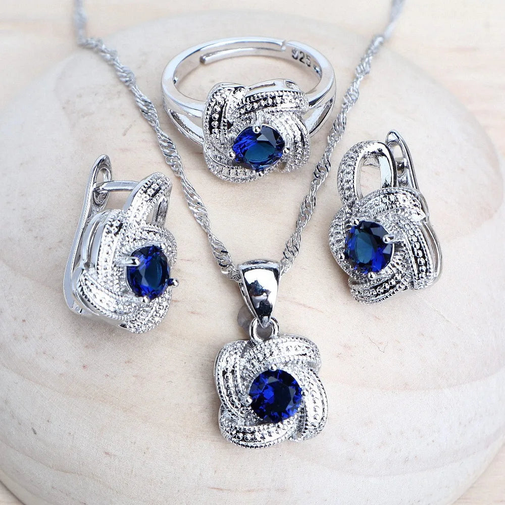 Blue Zirconia Jewelry Sets 925 Sterling Silver