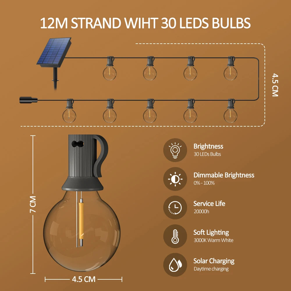 Solar String Lights Outdoor G40 Patio Lights