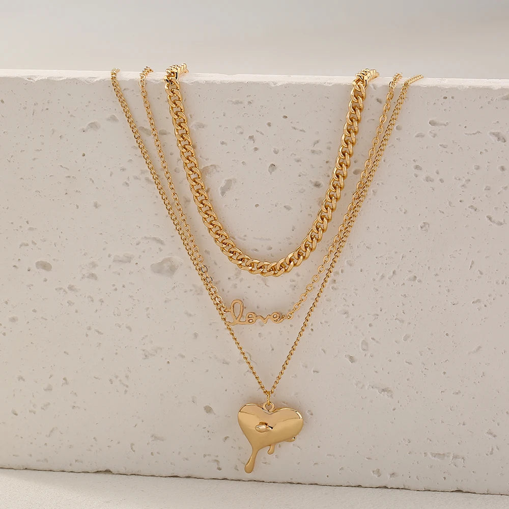 Golden Letter Heart Butterfly Pendant Metal Chain Necklace