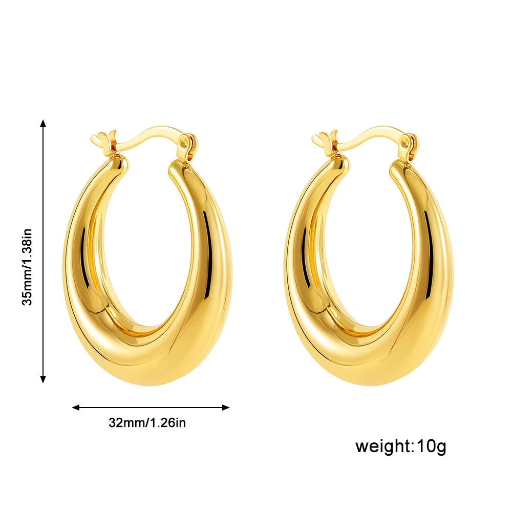 Stainless Steel Smooth Round Tube Chunky Hoop Earrings