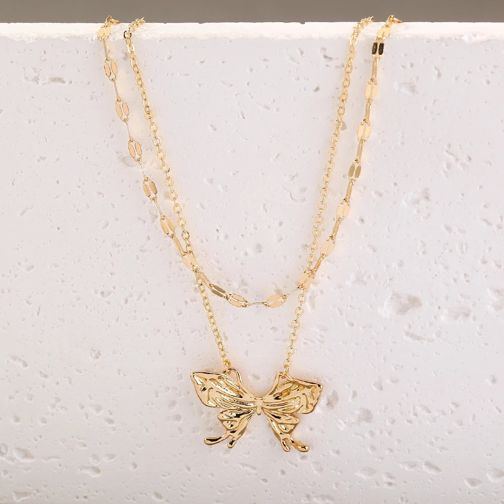 Golden Letter Heart Butterfly Pendant Metal Chain Necklace