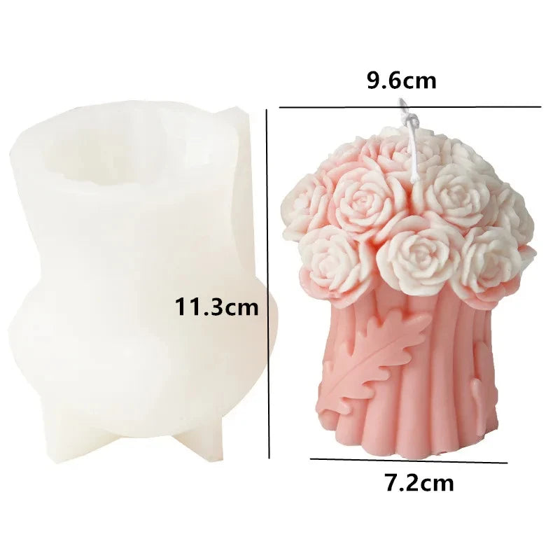 New 3D Rose Bouquet Candle Silicone Mold