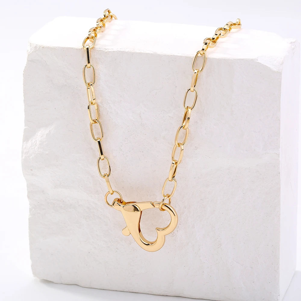 Golden Letter Heart Butterfly Pendant Metal Chain Necklace