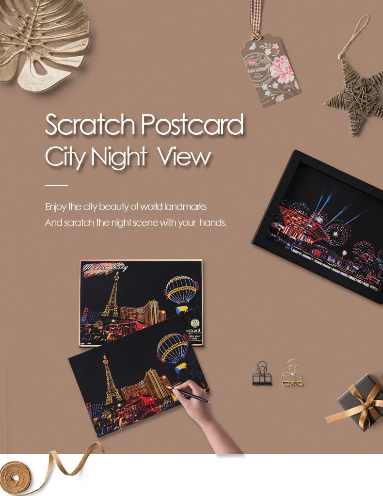 Postcard night scene scratch painting