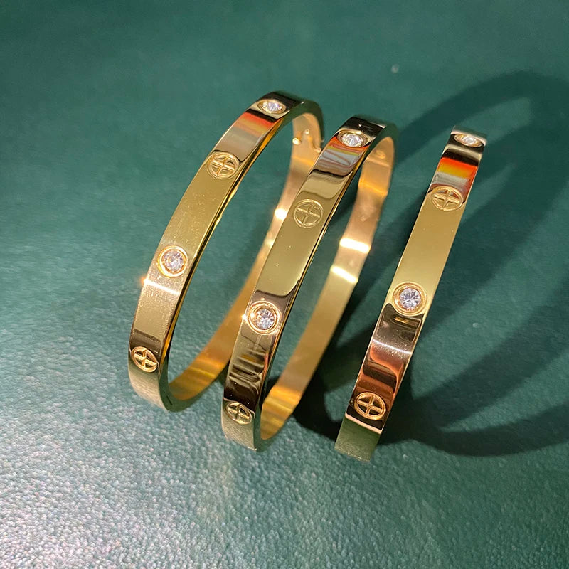 Gold Color Zircon And Cross Nut Nail Bracelet & Bangle