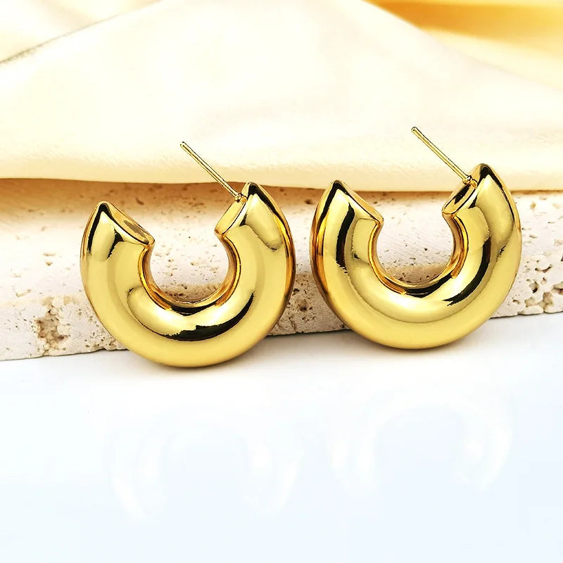 Stainless Steel Smooth Round Tube Chunky Hoop Earrings