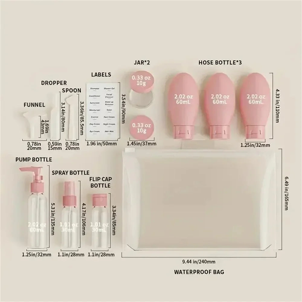 11pcs Travel Bottles Set With Storage Bag Travel Size