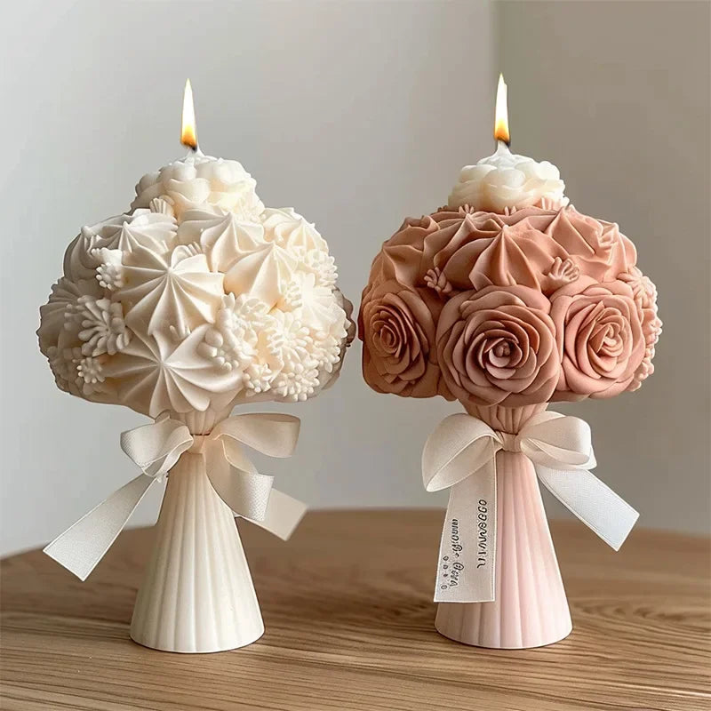 New 3D Rose Bouquet Candle Silicone Mold