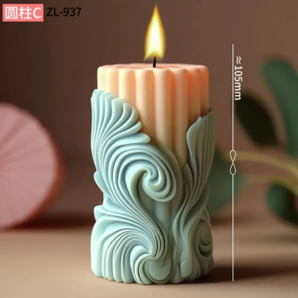 Blooming peony flower relief cylindrical candle silicone mold flower cylinder resin silicone mould Blooming peony gypsum molds