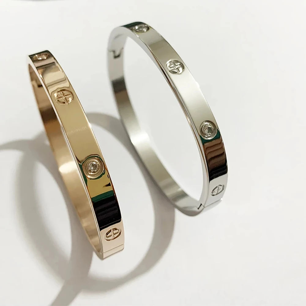 Gold Color Zircon And Cross Nut Nail Bracelet & Bangle