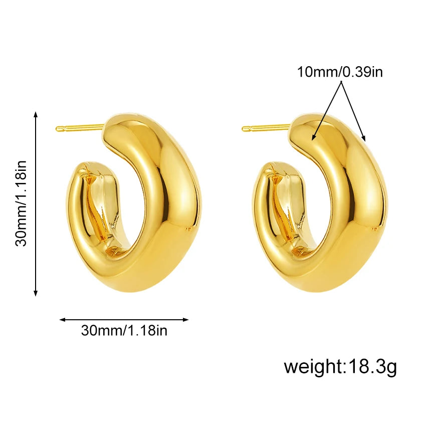 Stainless Steel Smooth Round Tube Chunky Hoop Earrings