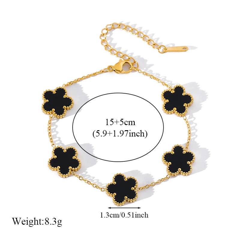 Five Leaf Clover Flower Necklace Bracelet Earrings Set