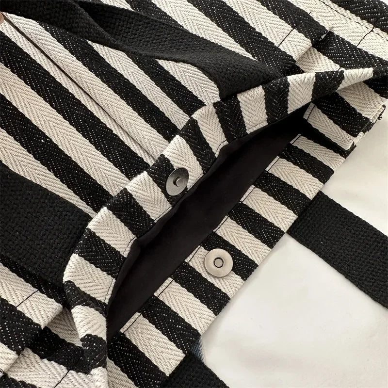 Trendy Striped Canvas Crossbody Bag