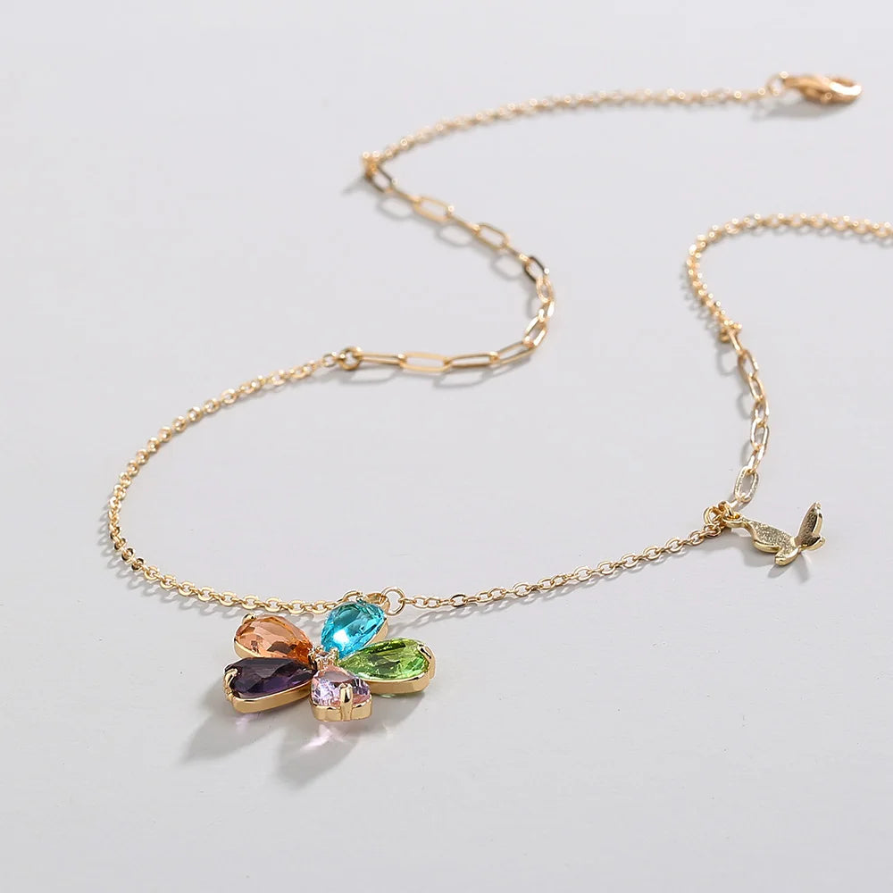Golden Letter Heart Butterfly Pendant Metal Chain Necklace