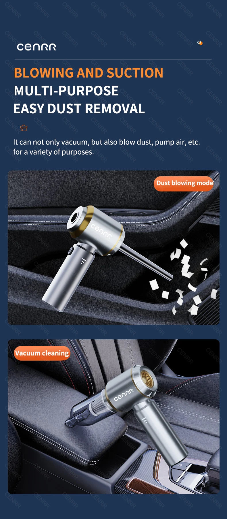 Cenrr Mini Car Vacuum Cleaner Cordless