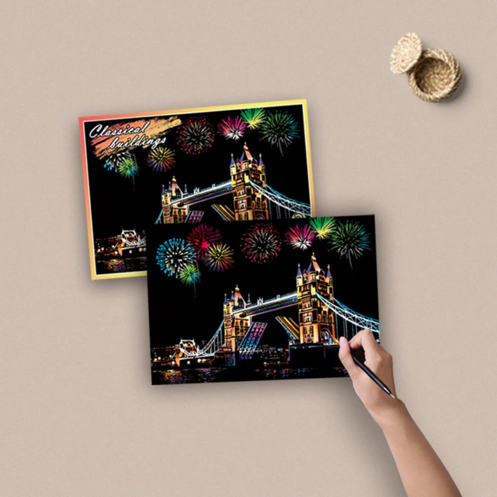 Postcard night scene scratch painting