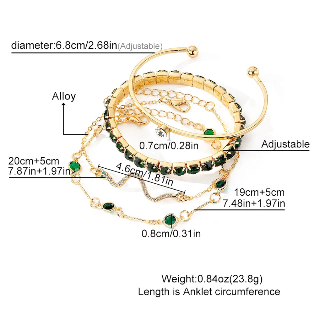 4PCS/Set Fashionable Snake Imitation Gemstone Bangle Rhinestone Bracelet Set