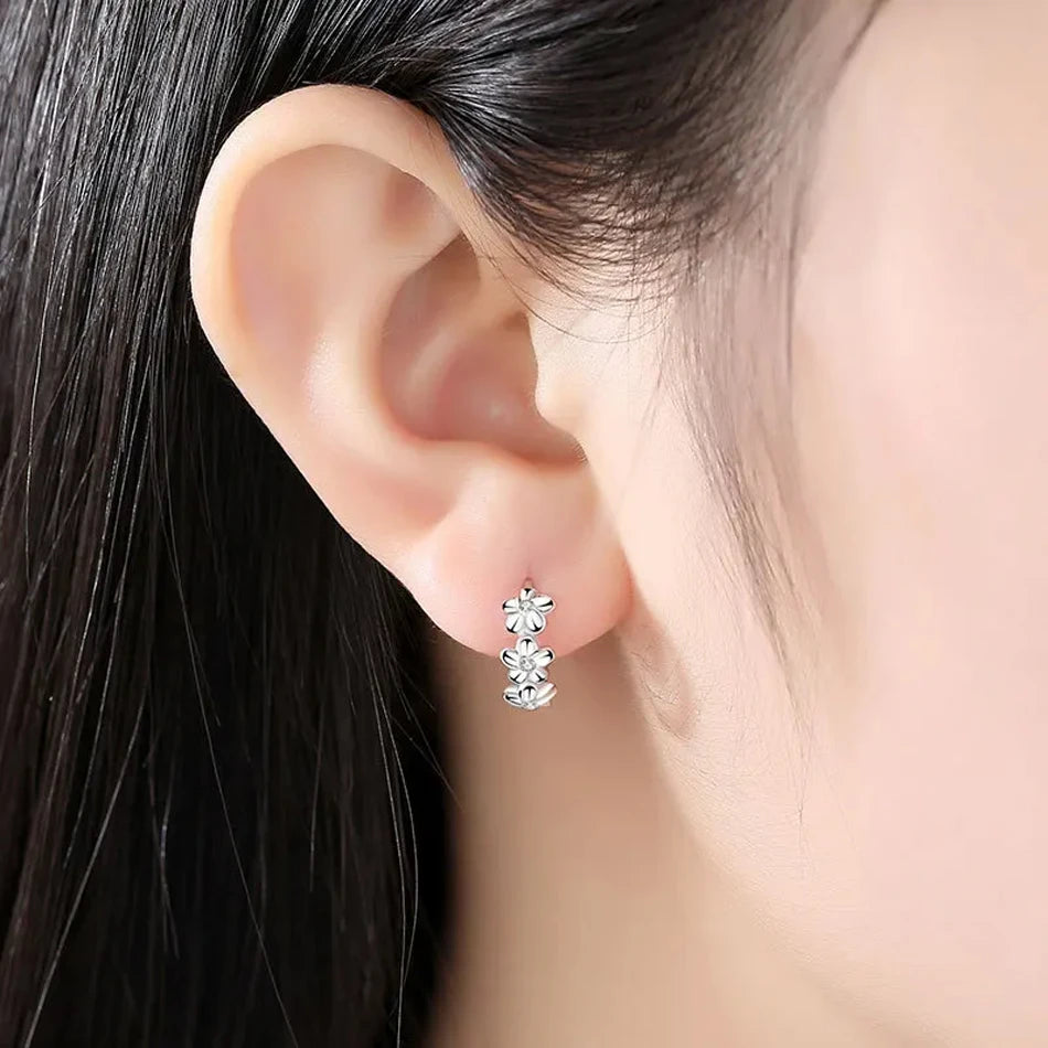 925 Sterling Silver Needle Earring Crystal Zircon Flower