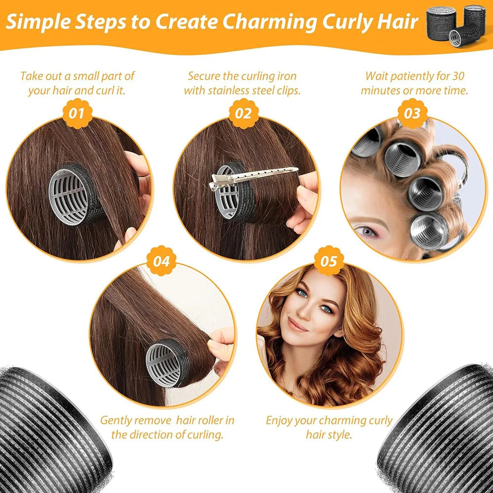 13pcs Black Self Grip Hair Rollers