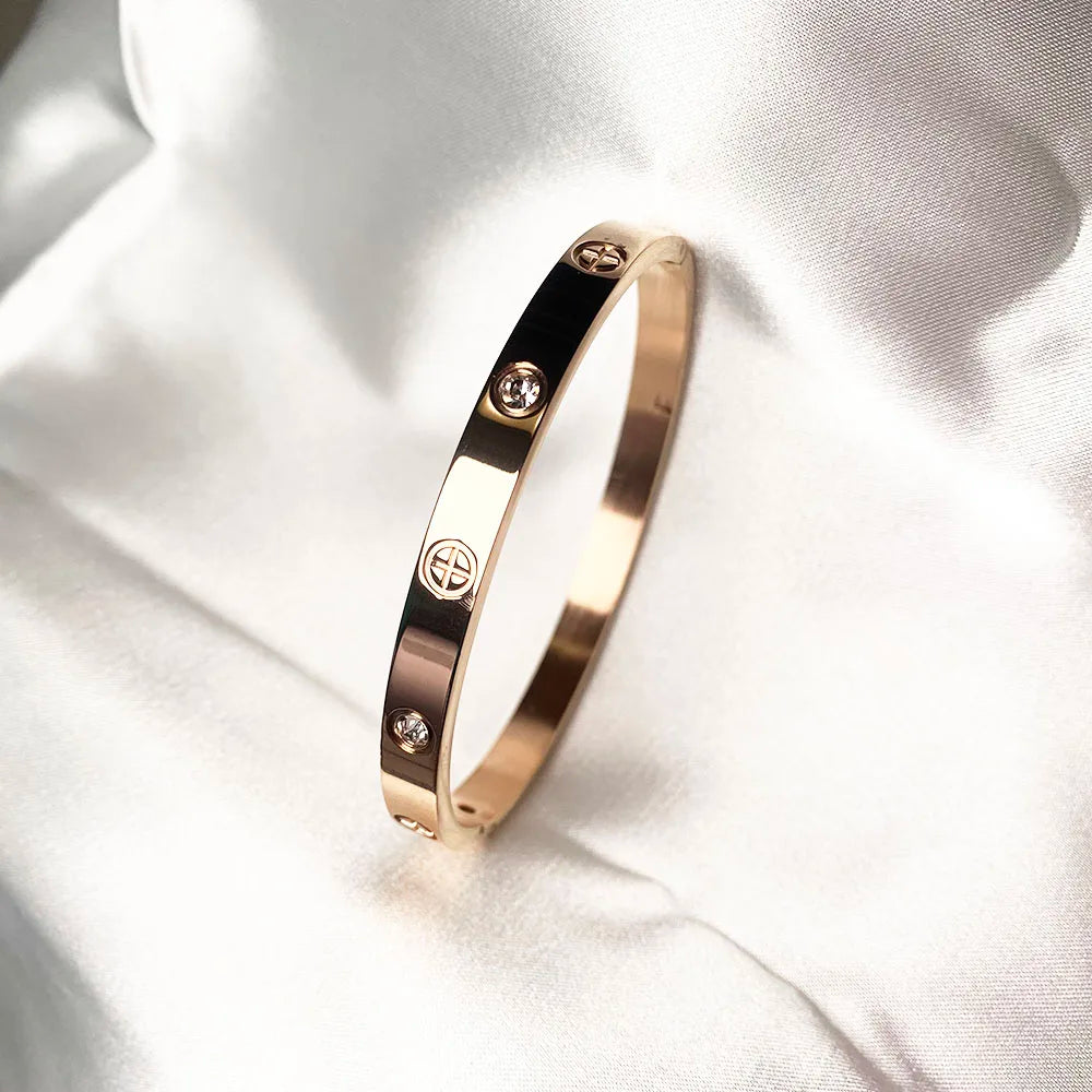 Gold Color Zircon And Cross Nut Nail Bracelet & Bangle