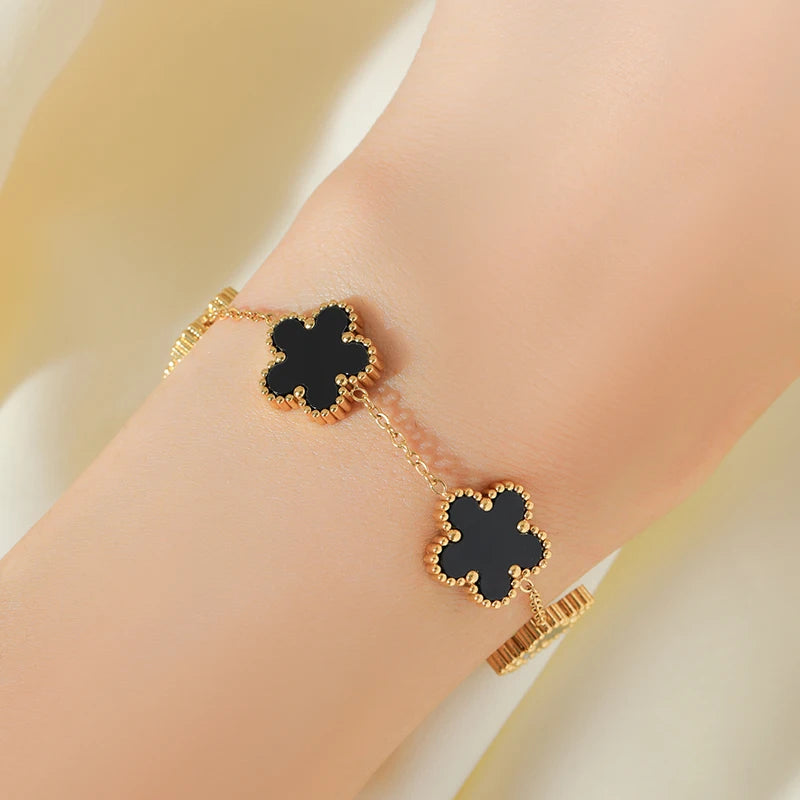 Five Leaf Clover Flower Necklace Bracelet Earrings Set
