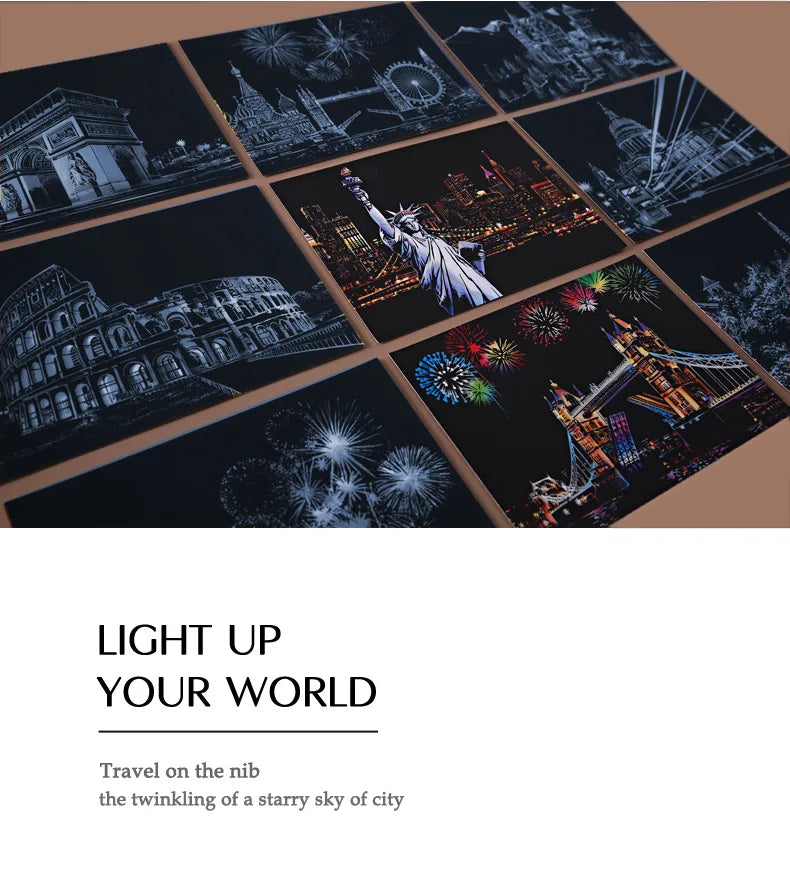 Postcard night scene scratch painting