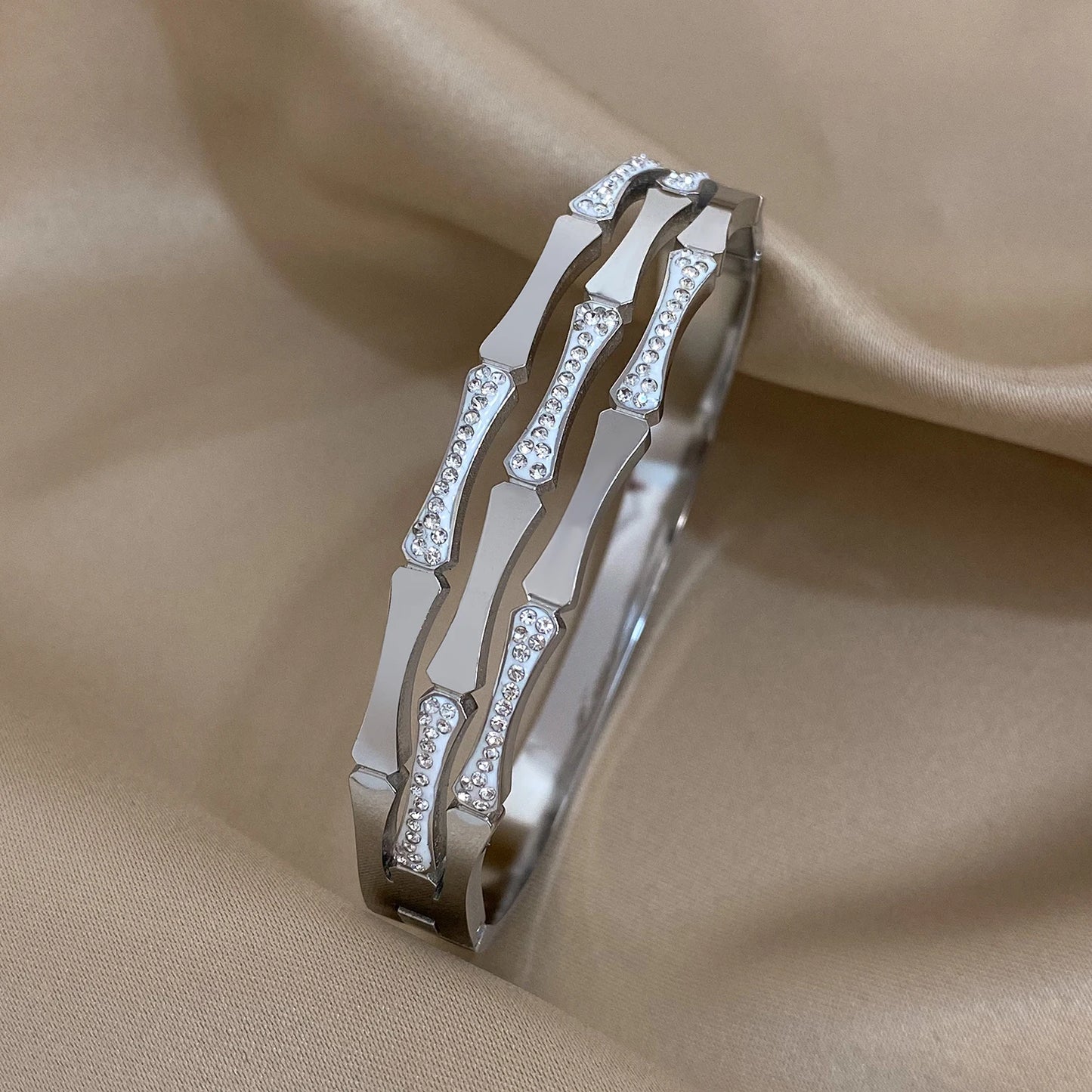 Luxury Stainless Steel Cuff Bracelet  Couple Bracelets Green White Rhinestone