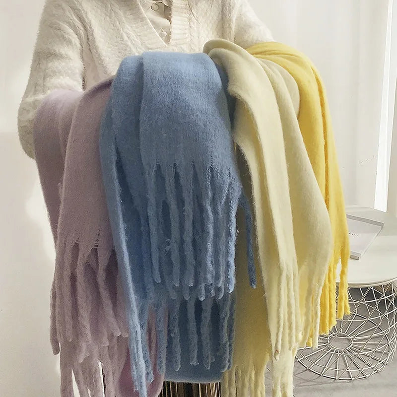 Luxury Cashmere Bright Solid Colors Scarf Winter Shawl