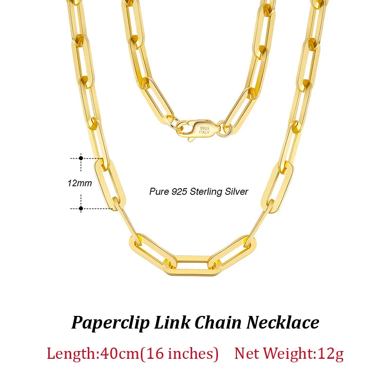 14K Gold Plated Genuine 925 Sterling Silver Paperclip Neck Chain