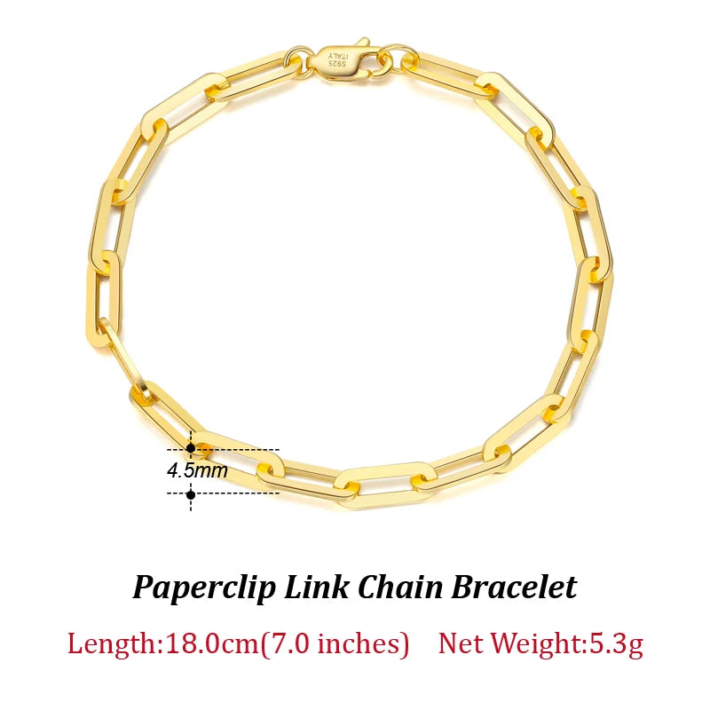 14K Gold Plated Genuine 925 Sterling Silver Paperclip Neck Chain