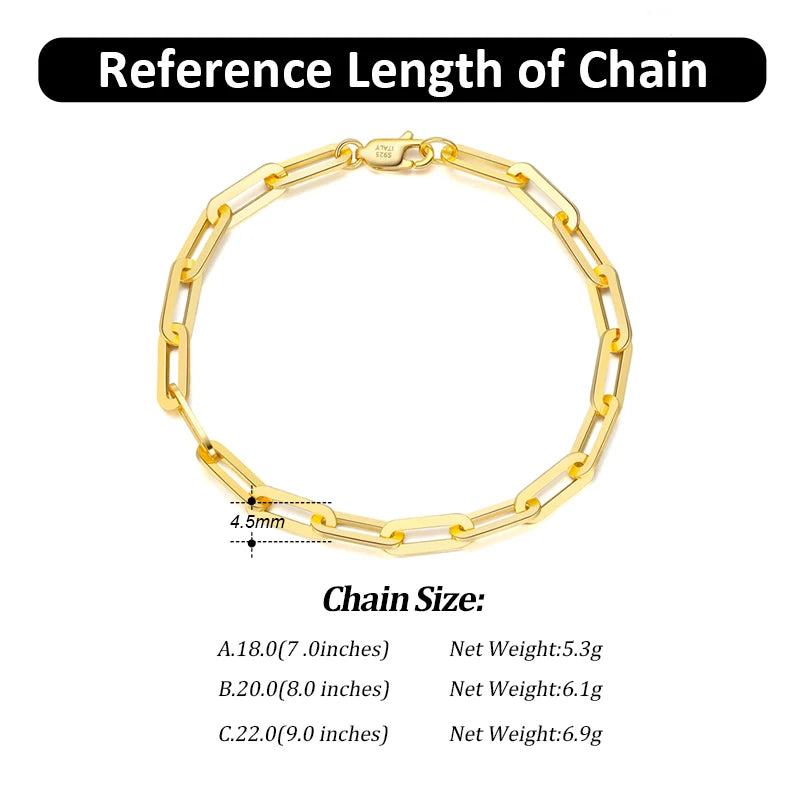14K Gold Plated Genuine 925 Sterling Silver Paperclip Neck Chain