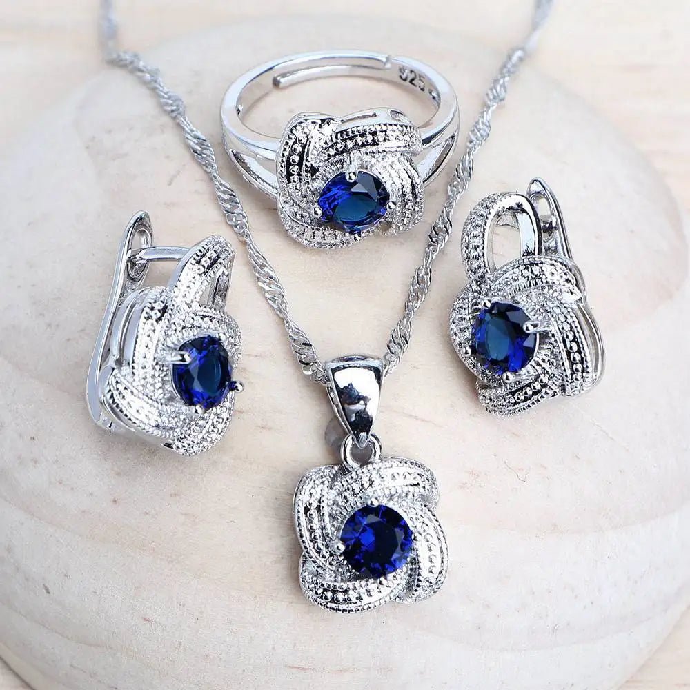 Blue Zirconia Jewelry Sets 925 Sterling Silver