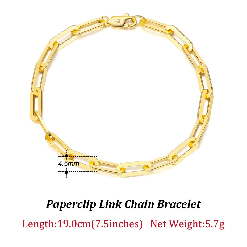 14K Gold Plated Genuine 925 Sterling Silver Paperclip Neck Chain