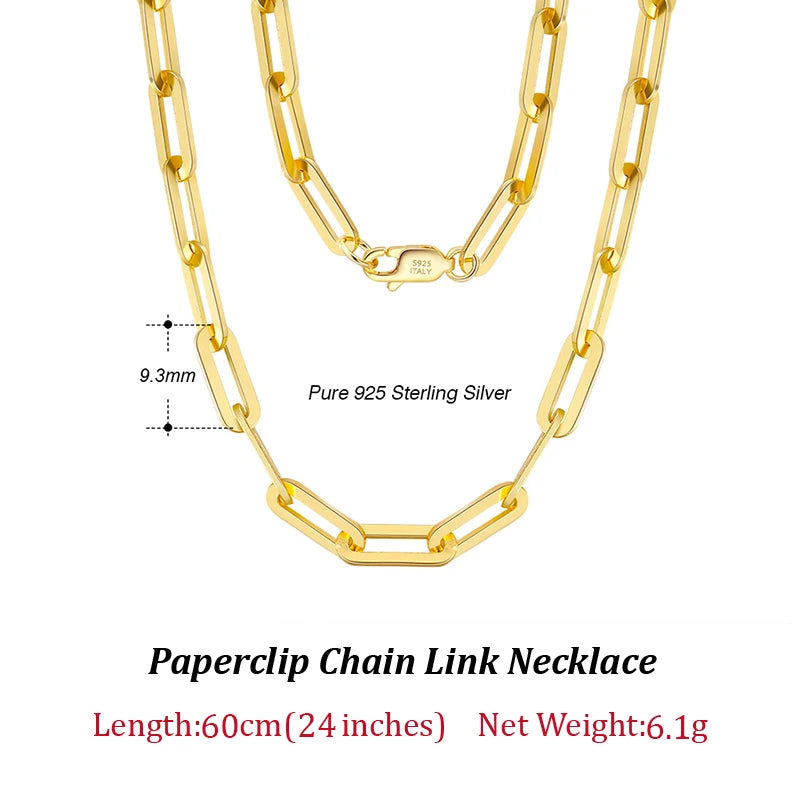 14K Gold Plated Genuine 925 Sterling Silver Paperclip Neck Chain