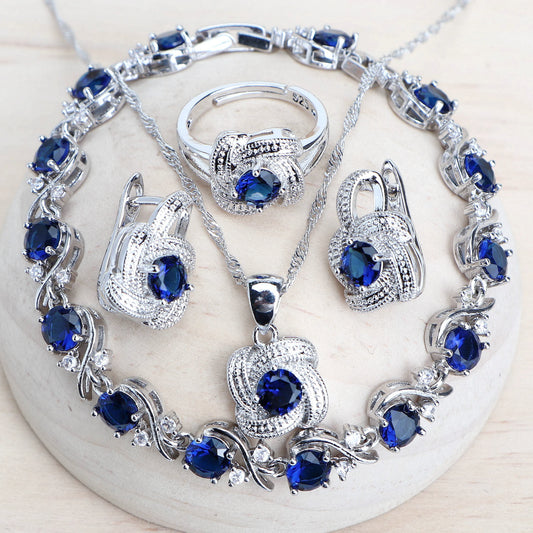 Blue Zirconia Jewelry Sets 925 Sterling Silver