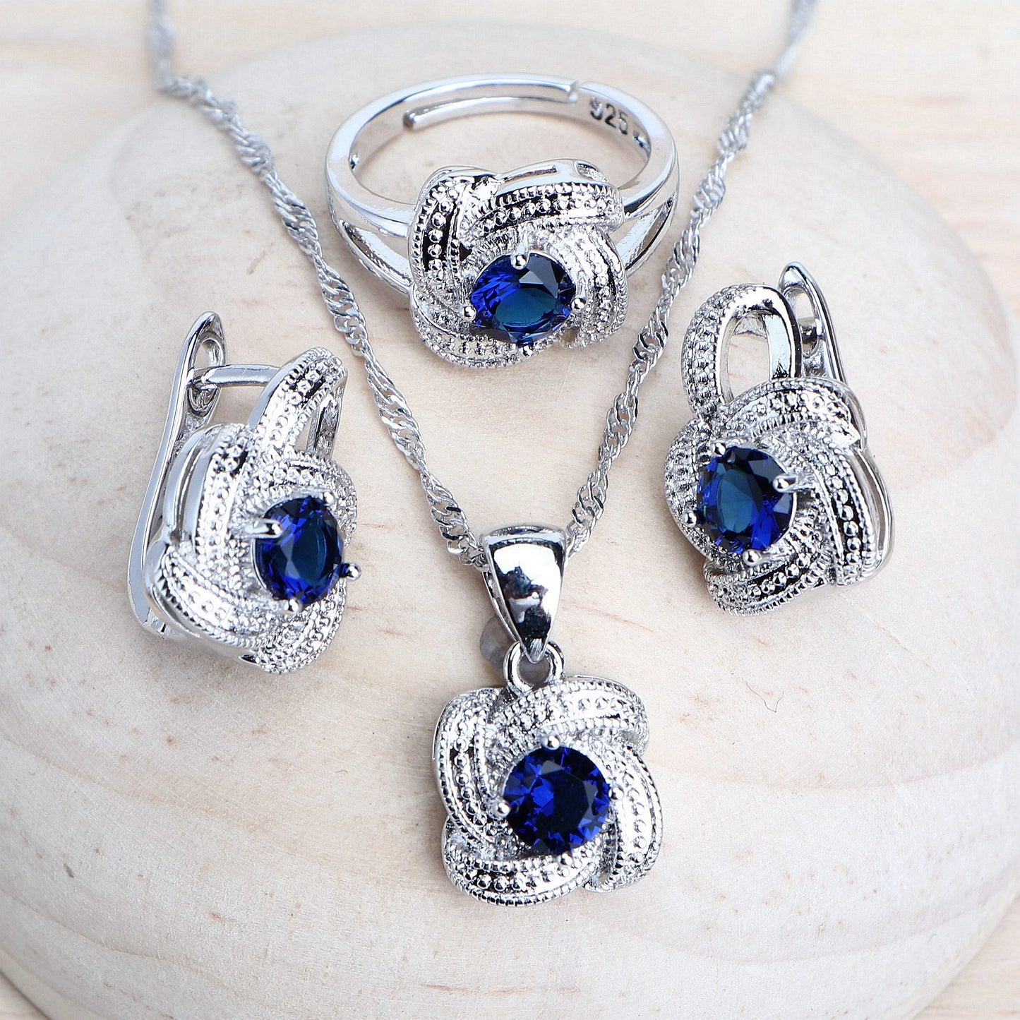 Blue Zirconia Jewelry Sets 925 Sterling Silver