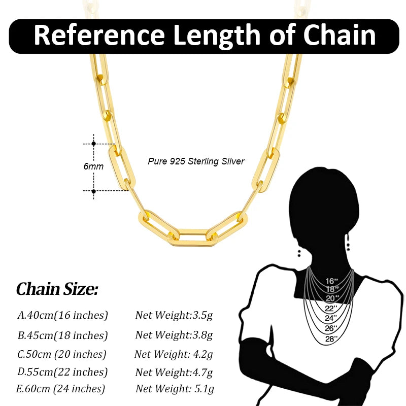 14K Gold Plated Genuine 925 Sterling Silver Paperclip Neck Chain