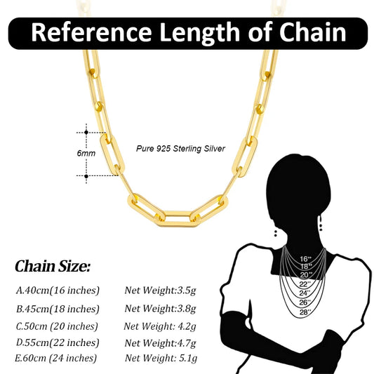 14K Gold Plated Genuine 925 Sterling Silver Paperclip Neck Chain