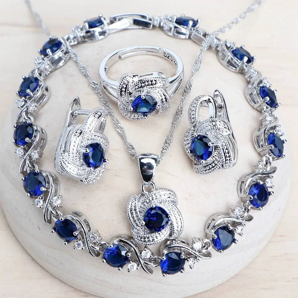 Blue Zirconia Jewelry Sets 925 Sterling Silver