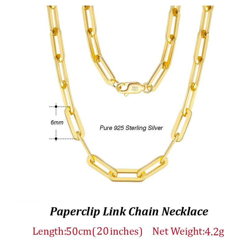 14K Gold Plated Genuine 925 Sterling Silver Paperclip Neck Chain