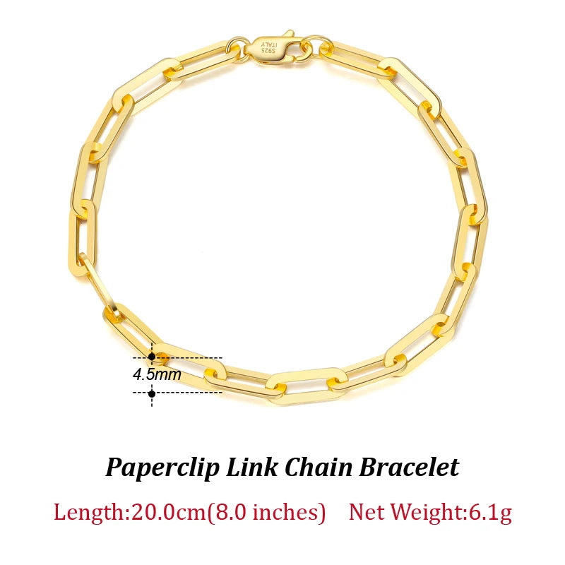 14K Gold Plated Genuine 925 Sterling Silver Paperclip Neck Chain