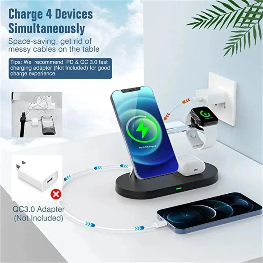 3 In 1 Magnetic Wireless Charger  For iPhone , Apple Watch ,Airpods
