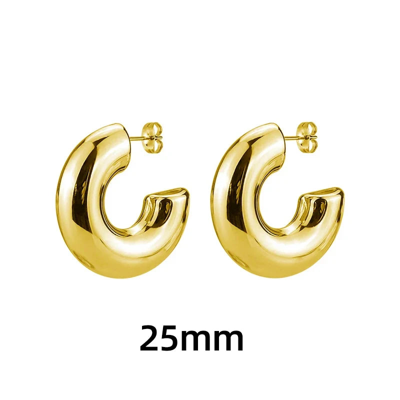 Stainless Steel Smooth Round Tube Chunky Hoop Earrings