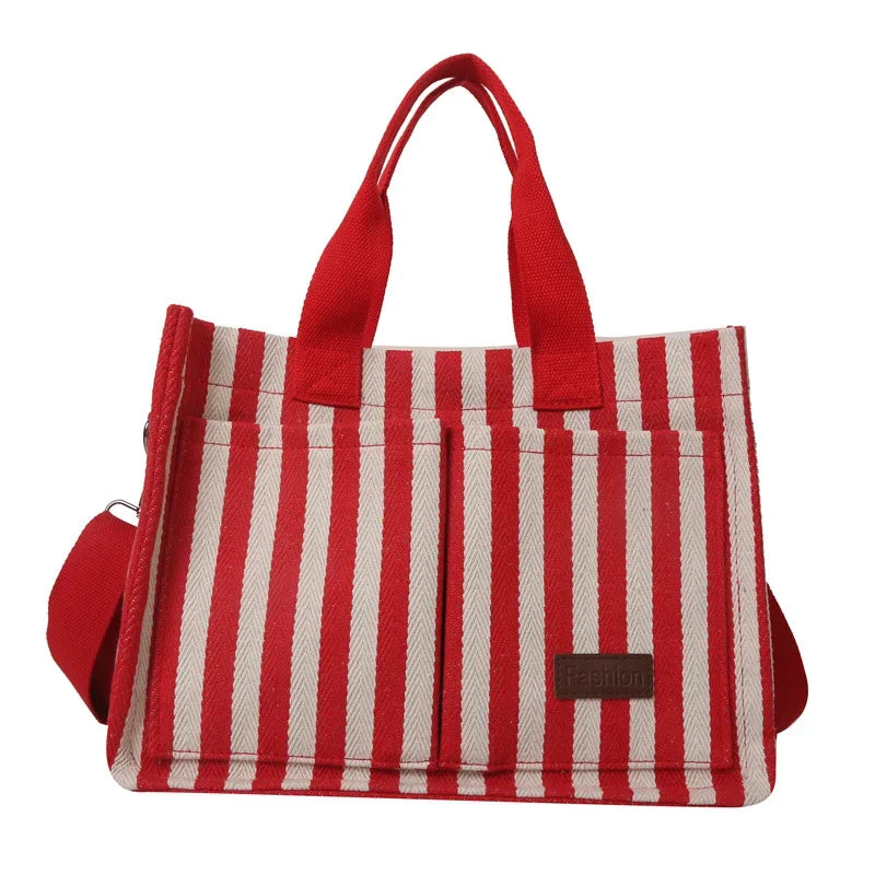 Trendy Striped Canvas Crossbody Bag