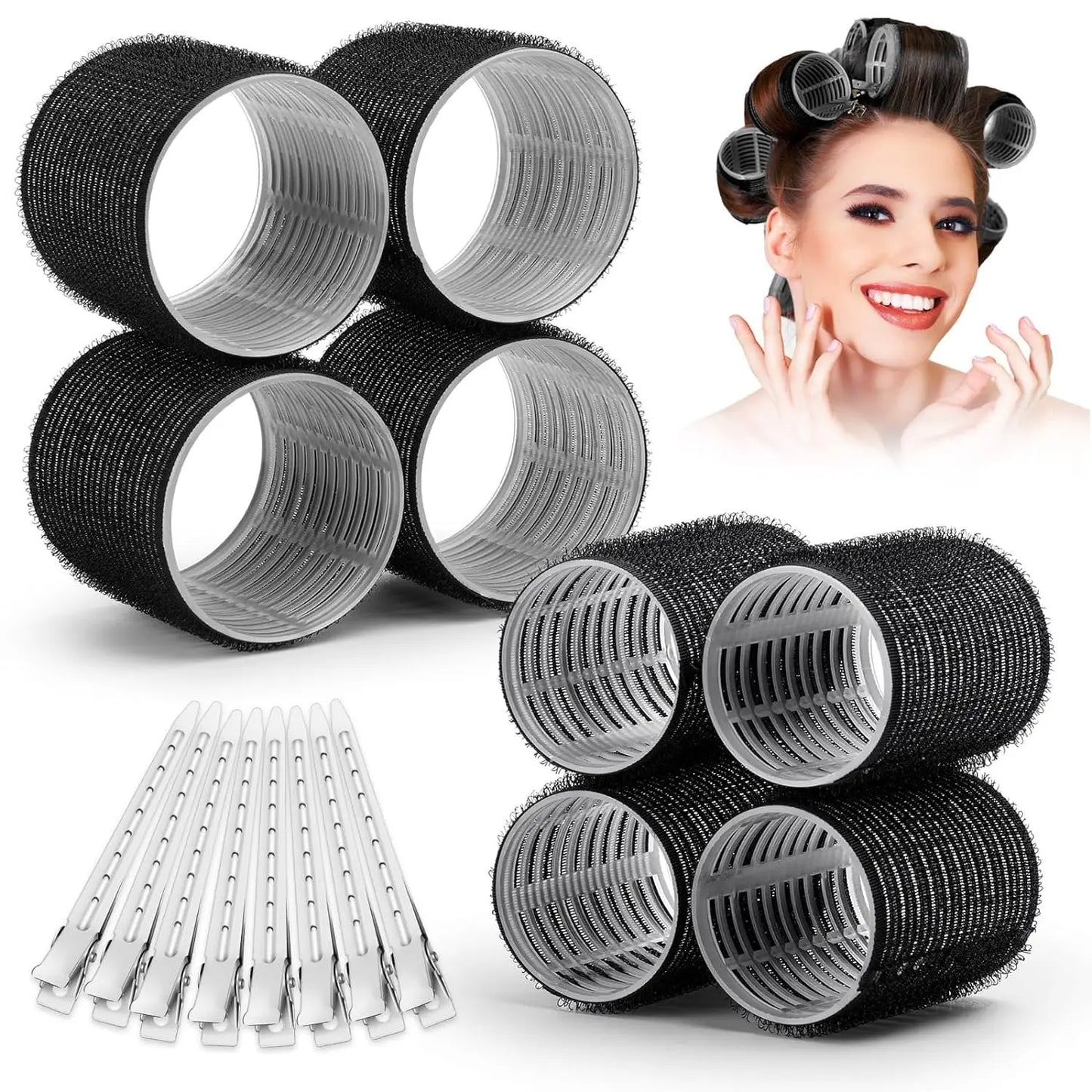 13pcs Black Self Grip Hair Rollers