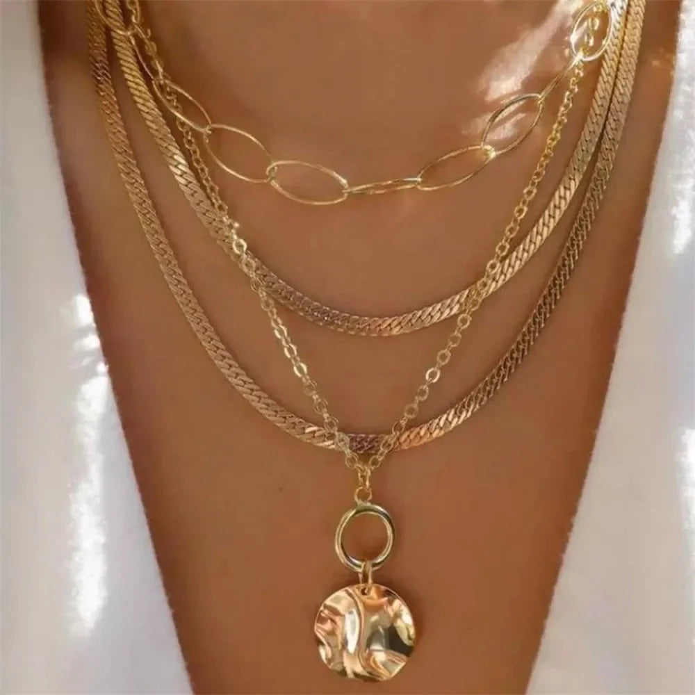Punk Gold-plate  Head Portrait Coin Pendant Necklace
