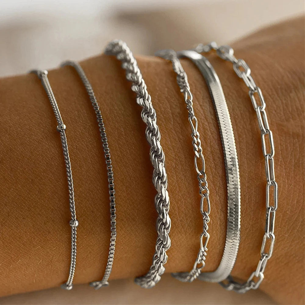 4PCS/Set Fashionable Snake Imitation Gemstone Bangle Rhinestone  Bracelet Set